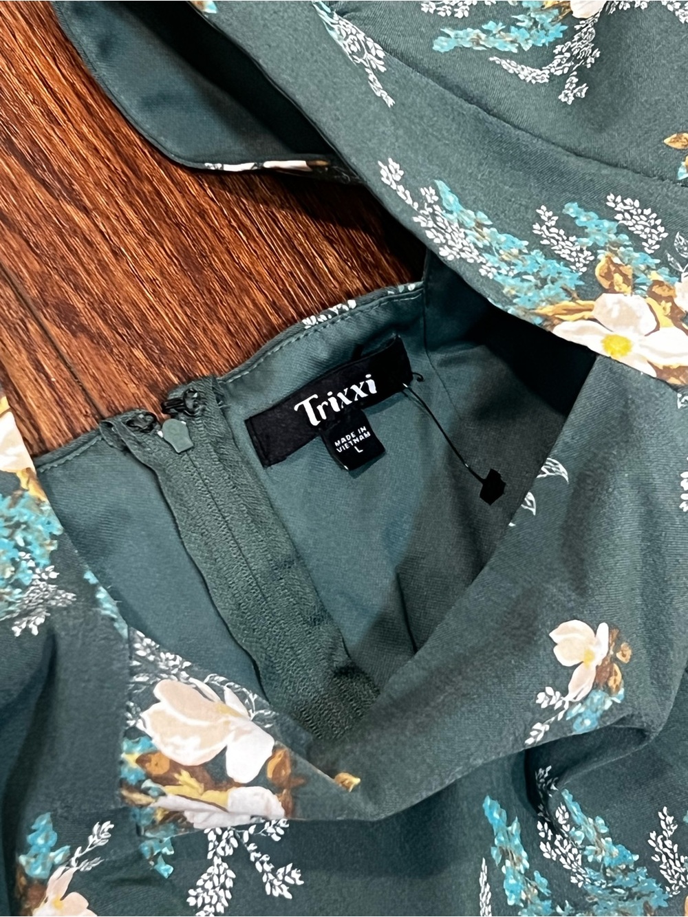 Trixxi Forest Green Floral Dress with Teal & Cream Blooms